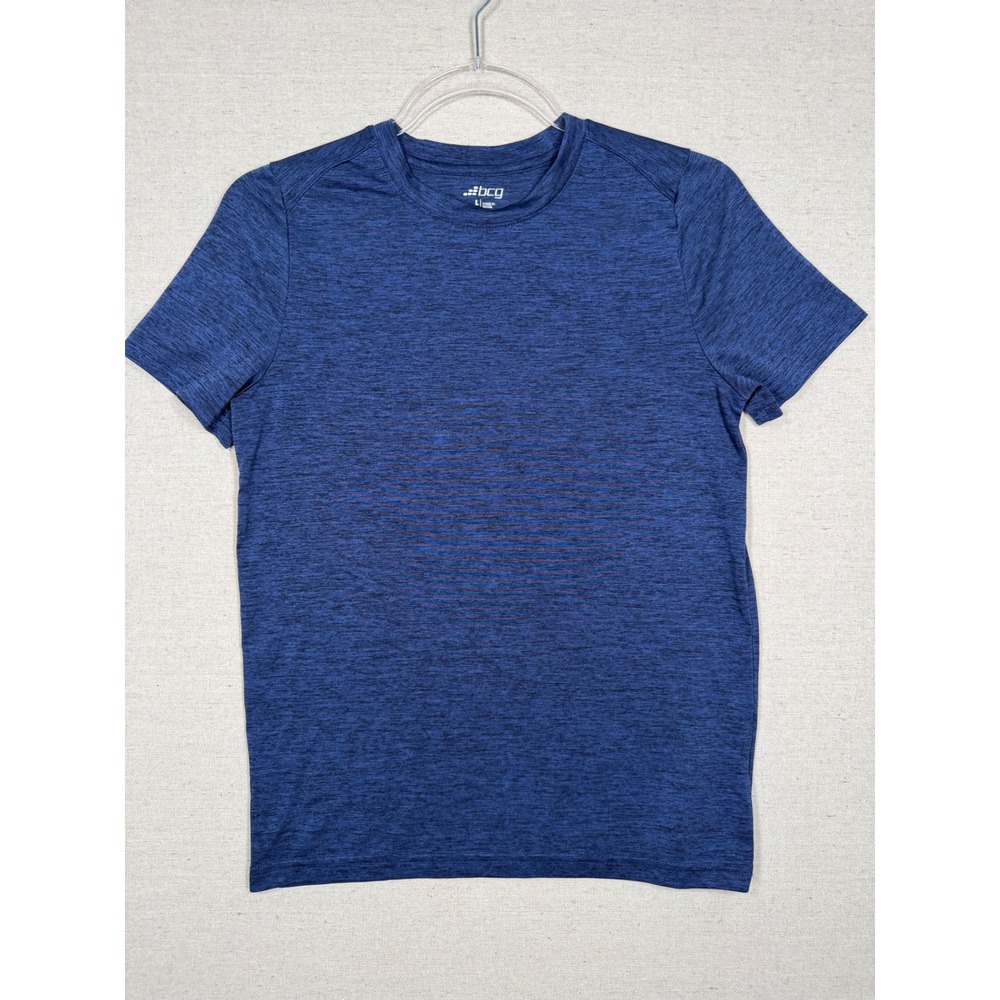 BCG Boys Blue Space Dye Heathered Active T-Shirt Size L 14-16 Short Sleeve